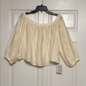 Topshop Cream 3/4 Sleeve Smocked Crop Blouse